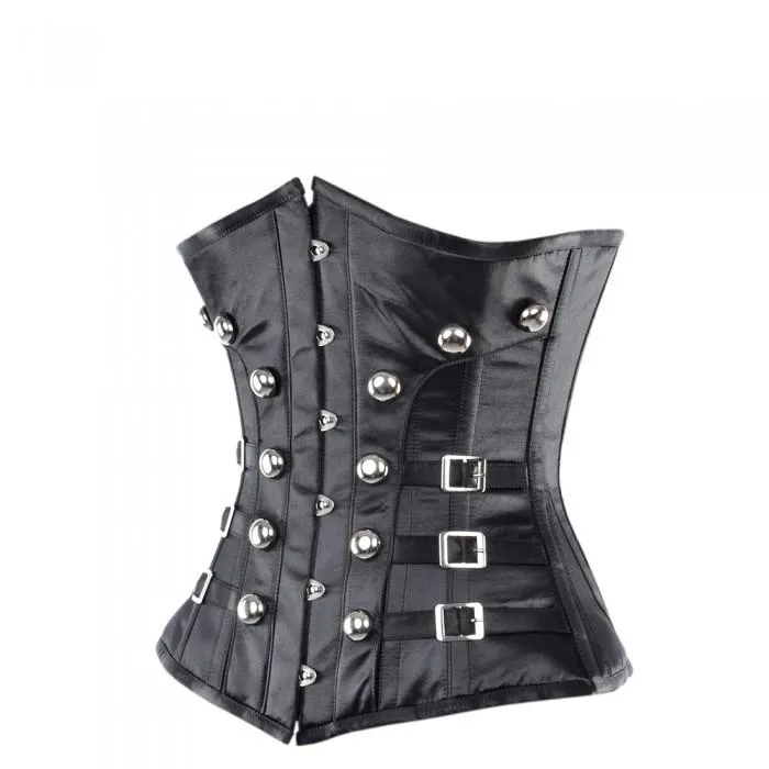 Angela Black Underbust Corset With Buckles & Stud Details