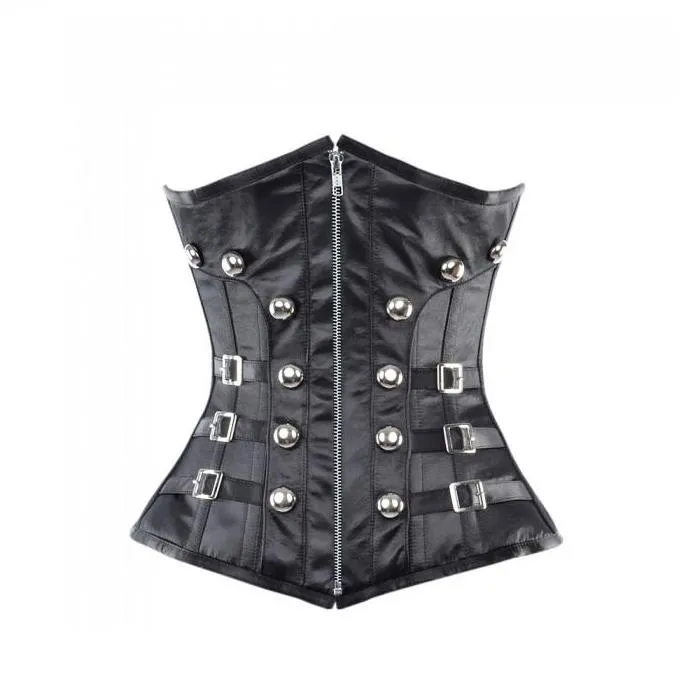 Angela Black Underbust Corset With Buckles & Stud Details