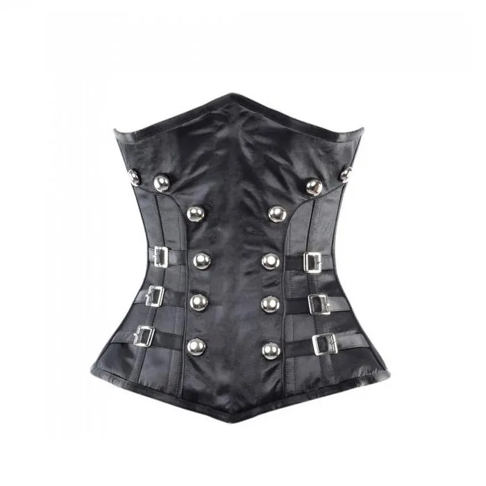 Angela Black Underbust Corset With Buckles & Stud Details