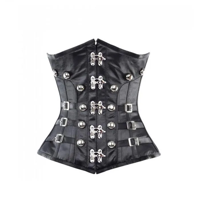 Angela Black Underbust Corset With Buckles & Stud Details