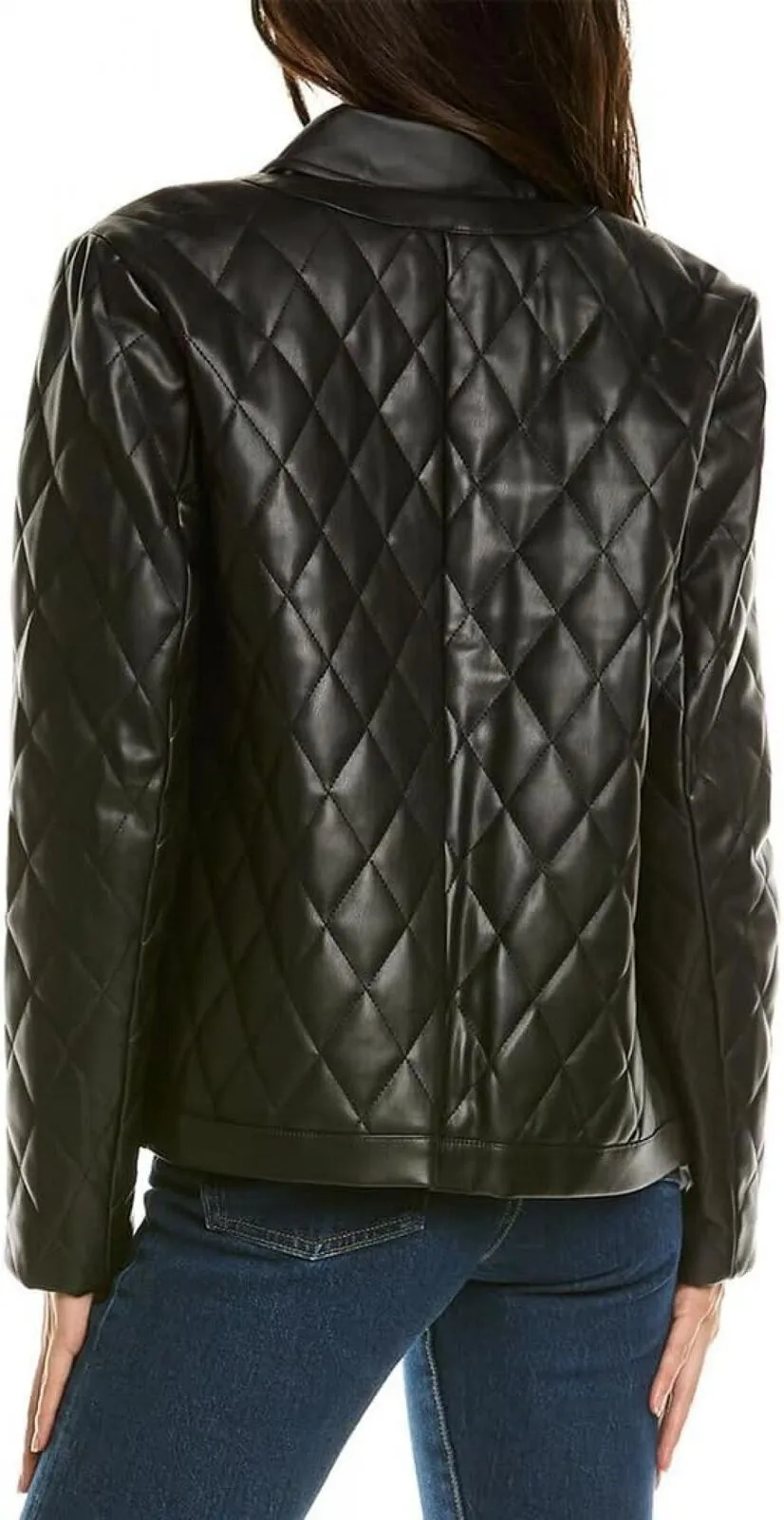 Anne Klein Womens Faux-Leather Quilted Jacket 10842557