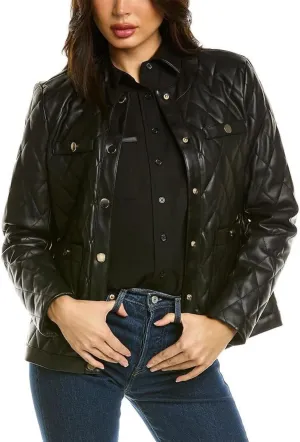 Anne Klein Womens Faux-Leather Quilted Jacket 10842557
