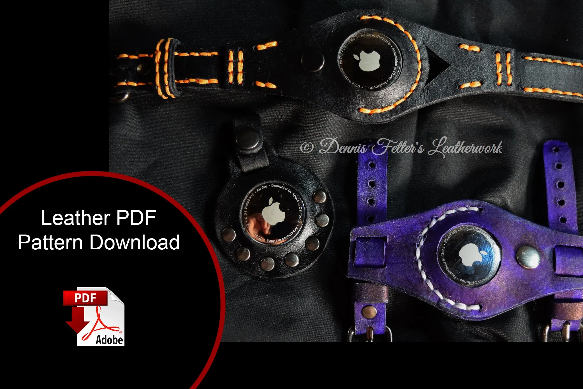 Apple AirTag Leather Pattern wristband and key chain case (Download PDF file)