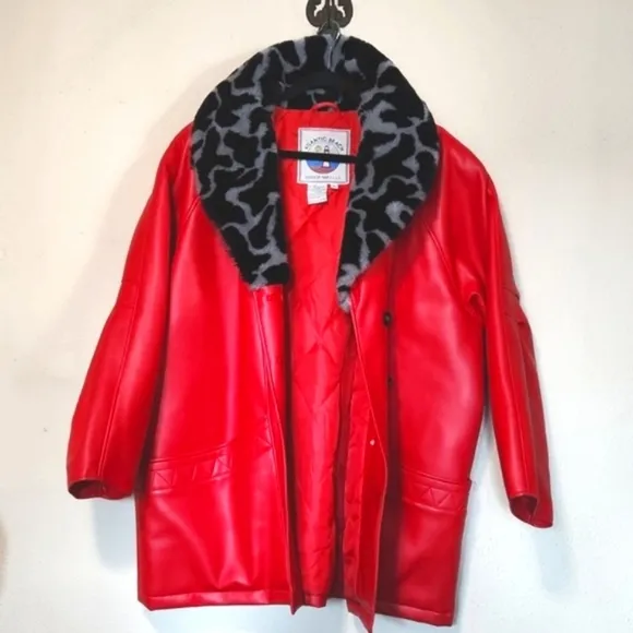 Atlantic Beach Division of Tiger Faux Leather &amp; Fur Coat Red Size 1X
