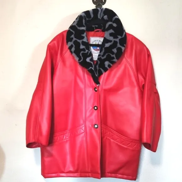 Atlantic Beach Division of Tiger Faux Leather &amp; Fur Coat Red Size 1X