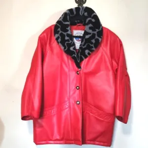 Atlantic Beach Division of Tiger Faux Leather &amp; Fur Coat Red Size 1X