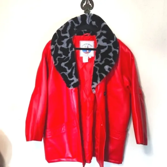 Atlantic Beach Division of Tiger Faux Leather &amp; Fur Coat Red Size 1X