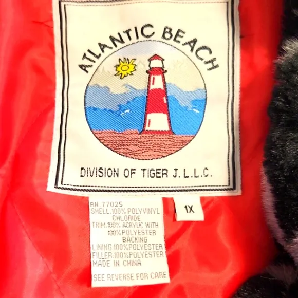 Atlantic Beach Division of Tiger Faux Leather &amp; Fur Coat Red Size 1X