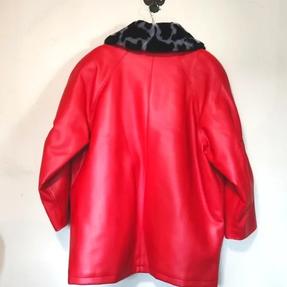 Atlantic Beach Division of Tiger Faux Leather &amp; Fur Coat Red Size 1X
