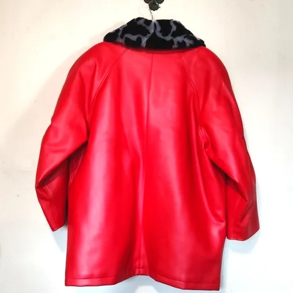Atlantic Beach Division of Tiger Faux Leather &amp; Fur Coat Red Size 1X
