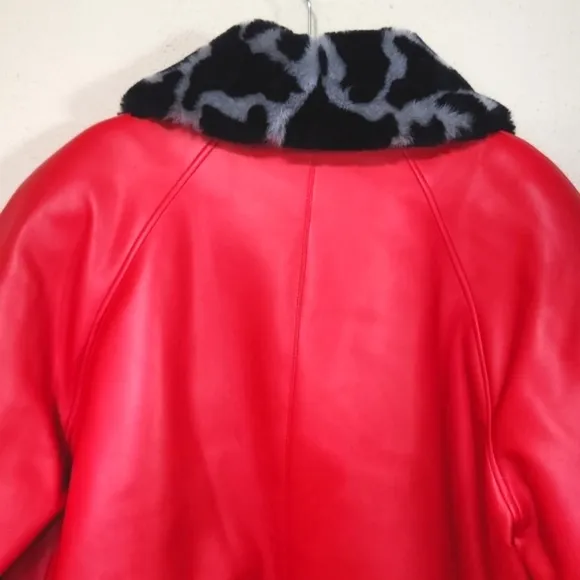 Atlantic Beach Division of Tiger Faux Leather &amp; Fur Coat Red Size 1X