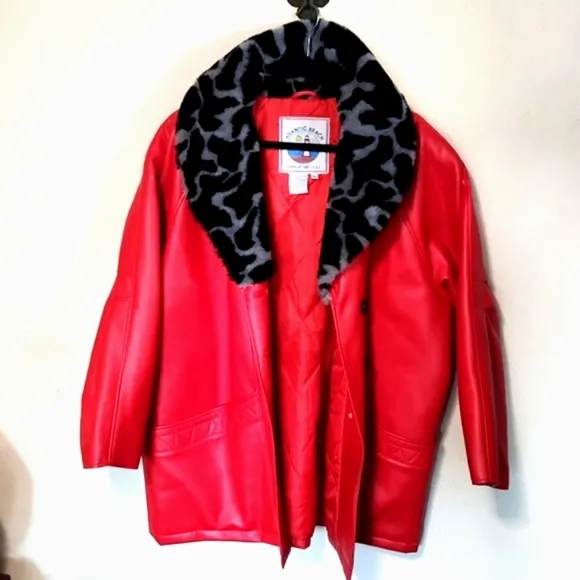Atlantic Beach Division of Tiger Faux Leather &amp; Fur Coat Red Size 1X