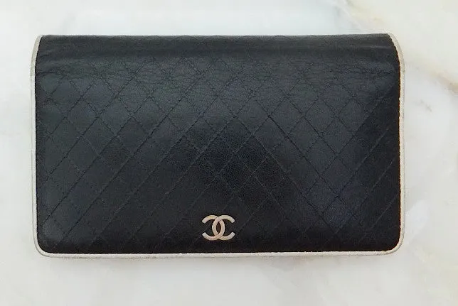 Authentic Chanel Quilted Black and White Quilted Bi-Fold Wallet