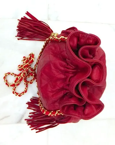 Authentic Chanel Vintage Red Quilted Drawstring