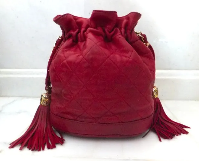 Authentic Chanel Vintage Red Quilted Drawstring