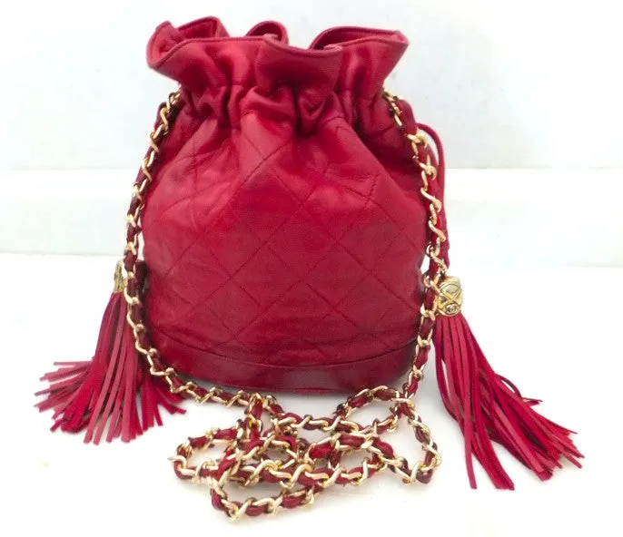 Authentic Chanel Vintage Red Quilted Drawstring