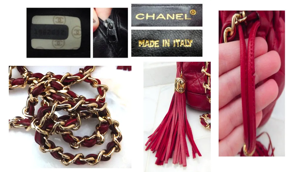 Authentic Chanel Vintage Red Quilted Drawstring
