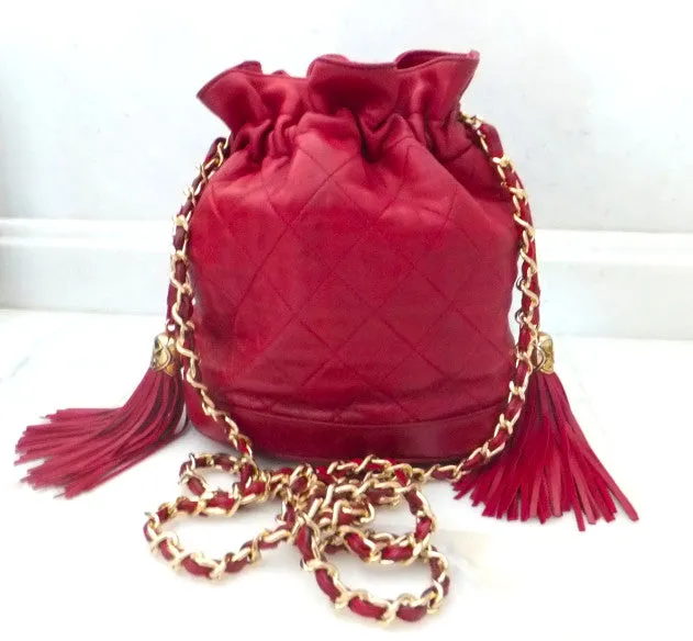 Authentic Chanel Vintage Red Quilted Drawstring