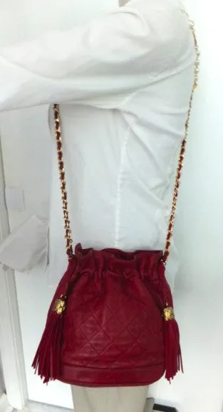 Authentic Chanel Vintage Red Quilted Drawstring