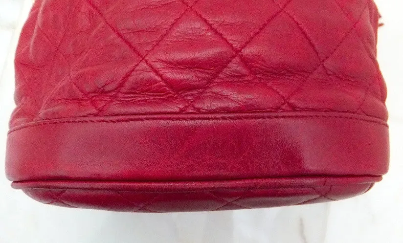 Authentic Chanel Vintage Red Quilted Drawstring