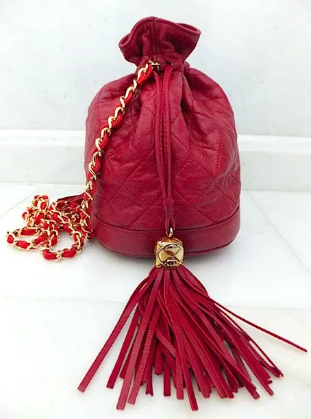 Authentic Chanel Vintage Red Quilted Drawstring