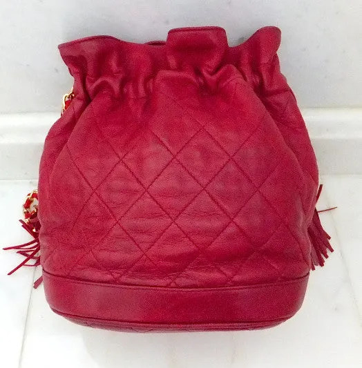 Authentic Chanel Vintage Red Quilted Drawstring