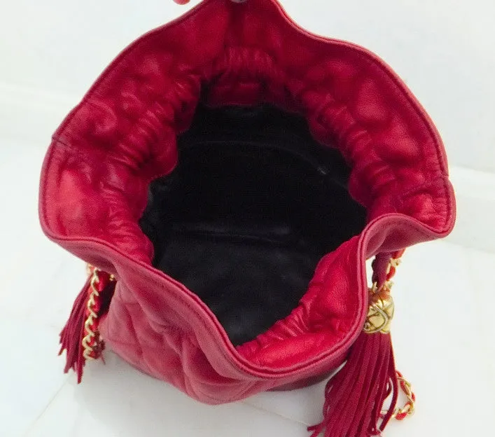 Authentic Chanel Vintage Red Quilted Drawstring