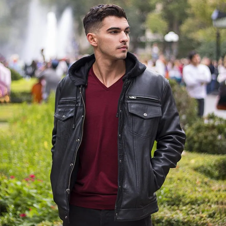 AXEL - MENS'S HOODED LEATHER JACKET