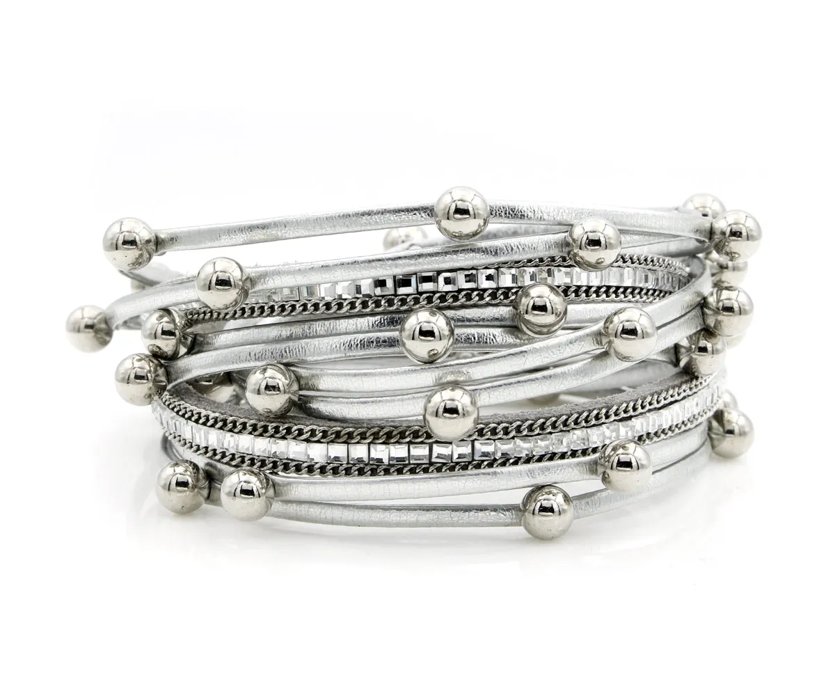 Beaded Silver Double Wrap Bracelet