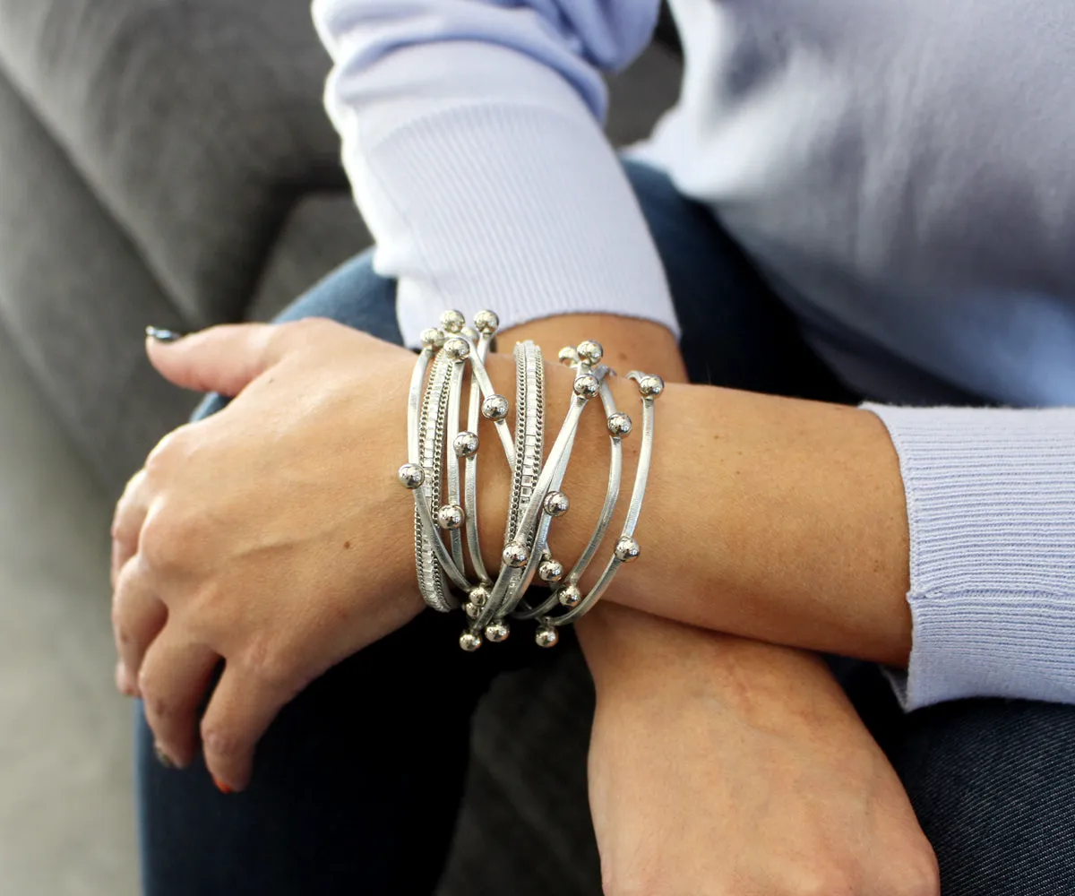 Beaded Silver Double Wrap Bracelet