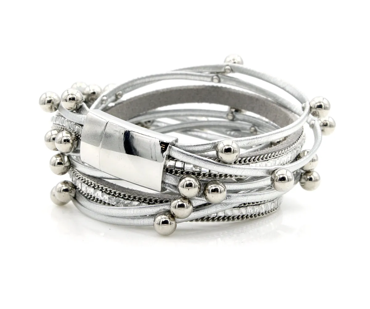 Beaded Silver Double Wrap Bracelet