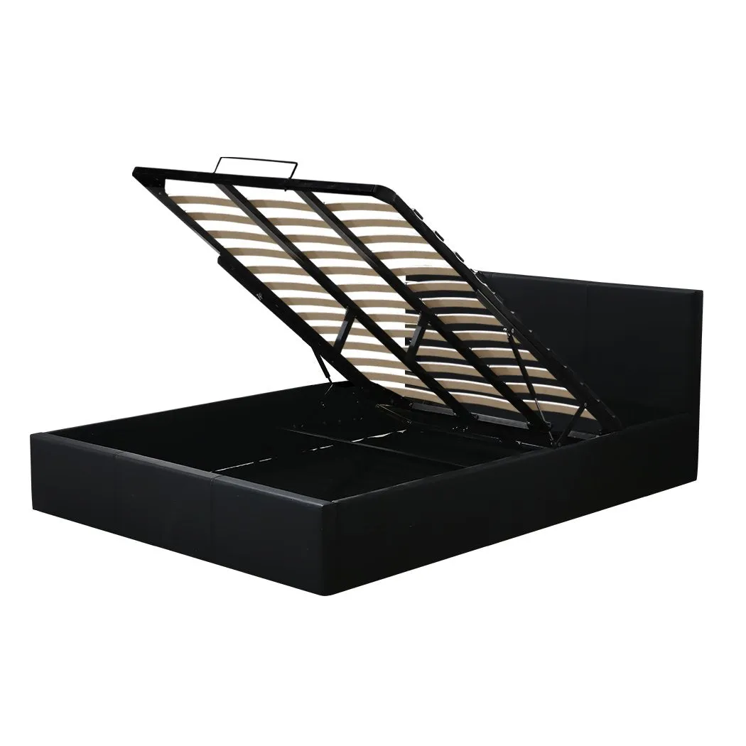 Bed Frame Gas Lift Premium Leather Base Mattress Storage King Size Black