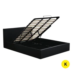 Bed Frame Gas Lift Premium Leather Base Mattress Storage King Size Black