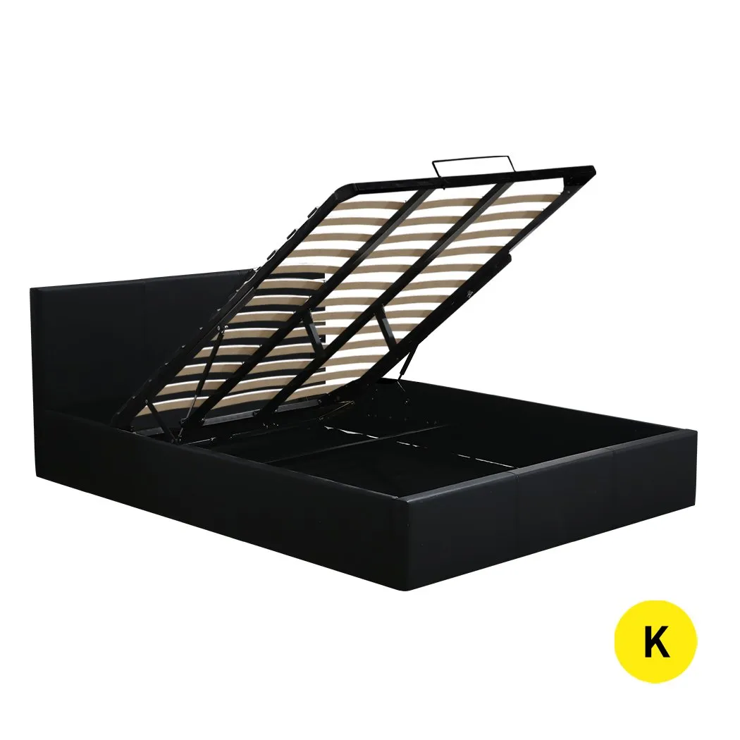 Bed Frame Gas Lift Premium Leather Base Mattress Storage King Size Black
