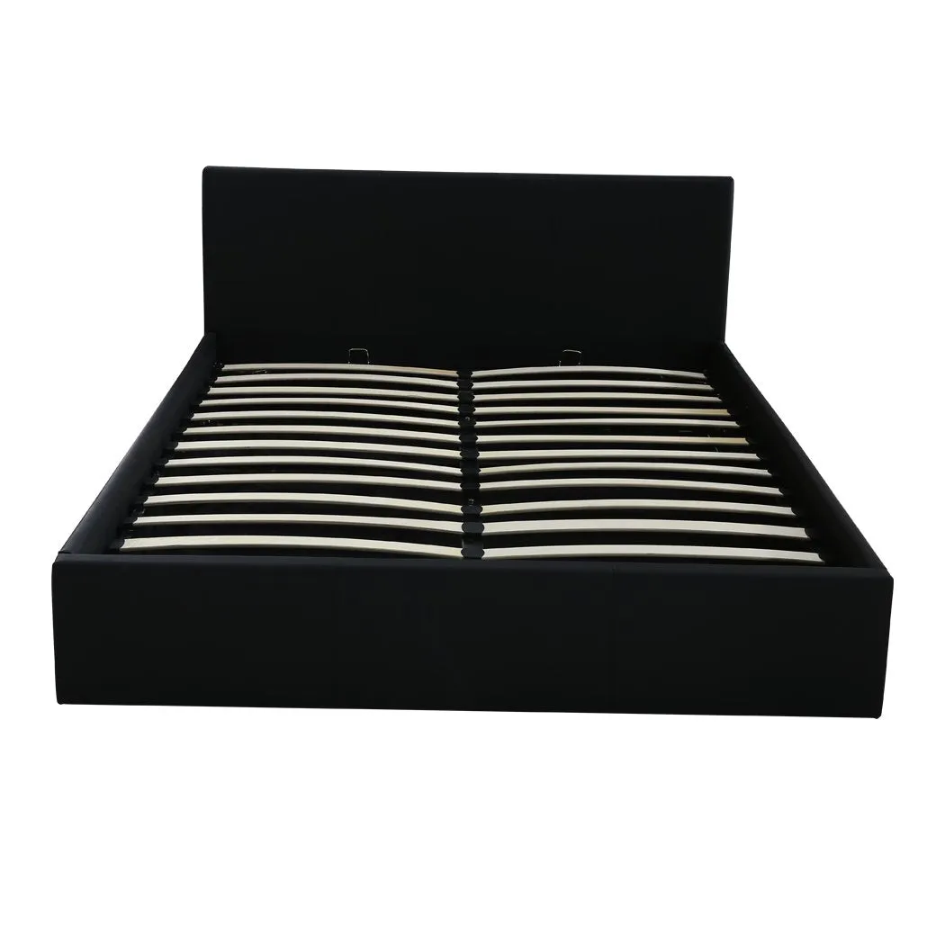 Bed Frame Gas Lift Premium Leather Base Mattress Storage Queen Size Black