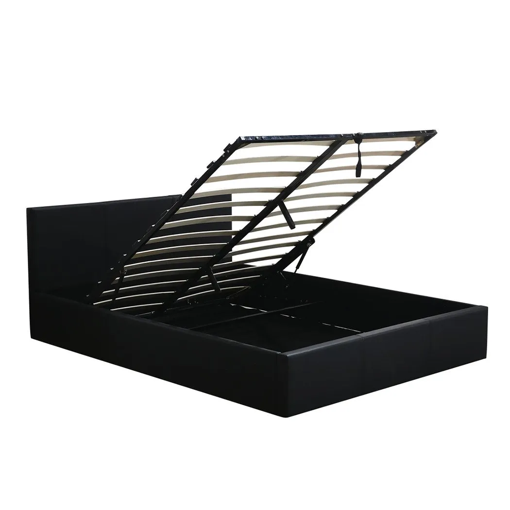 Bed Frame Gas Lift Premium Leather Base Mattress Storage Queen Size Black