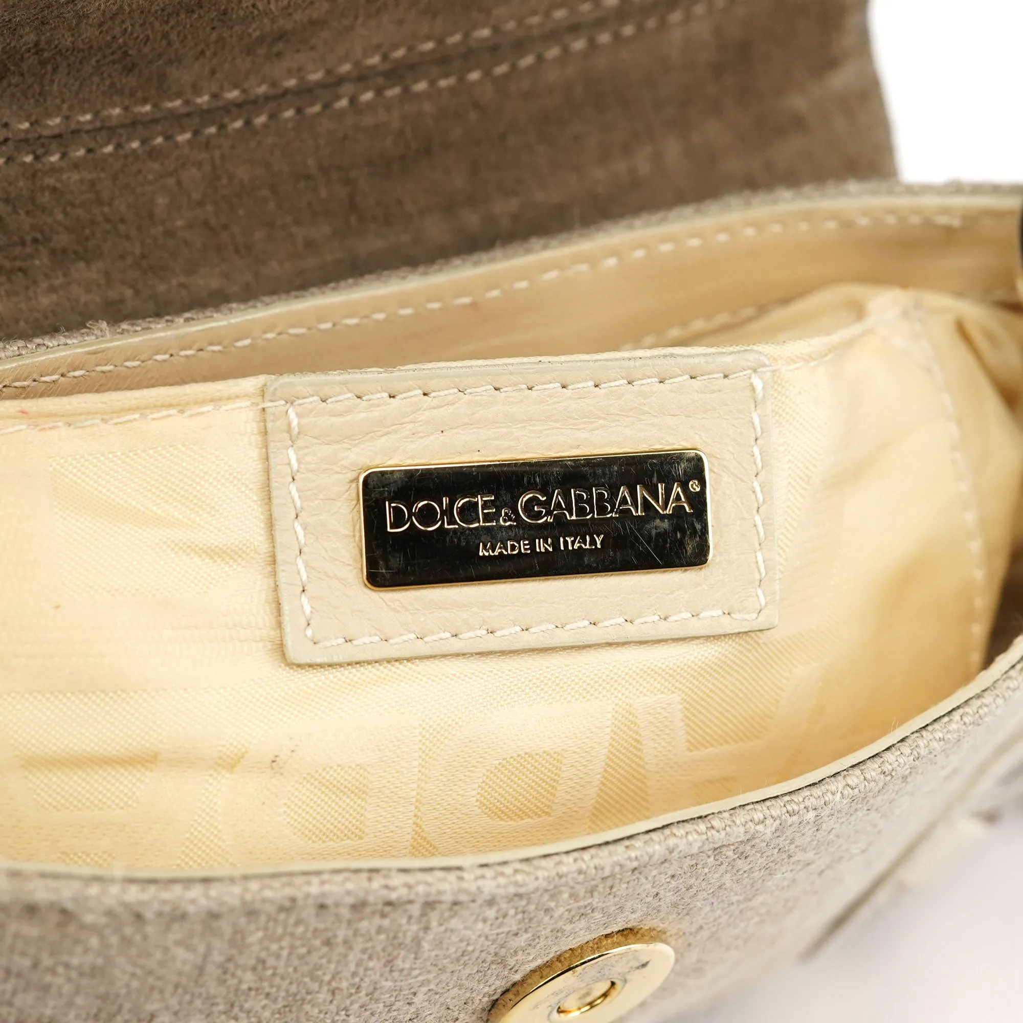 Beige Canvas Snakeskin Shoulder Bag