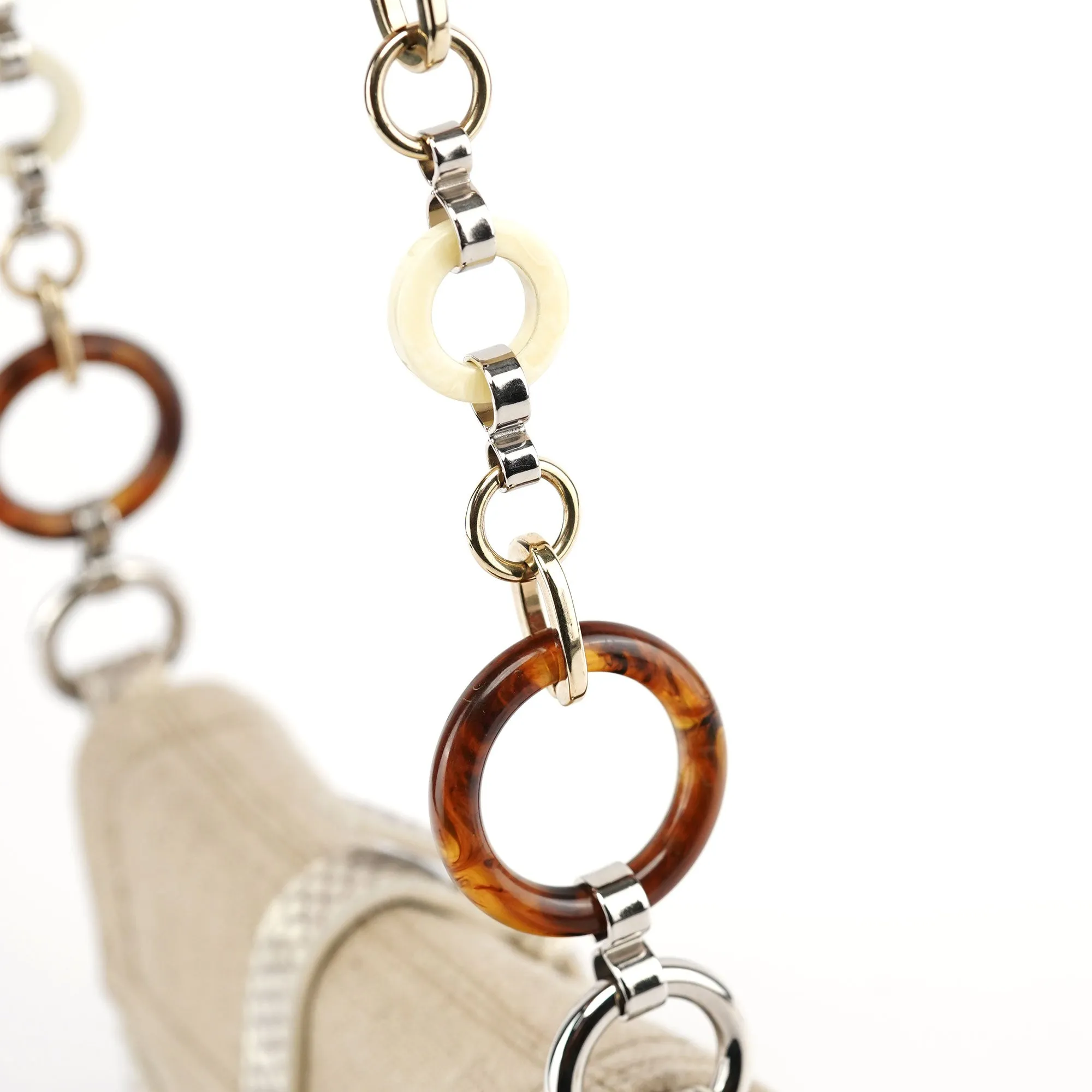 Beige Canvas Snakeskin Shoulder Bag