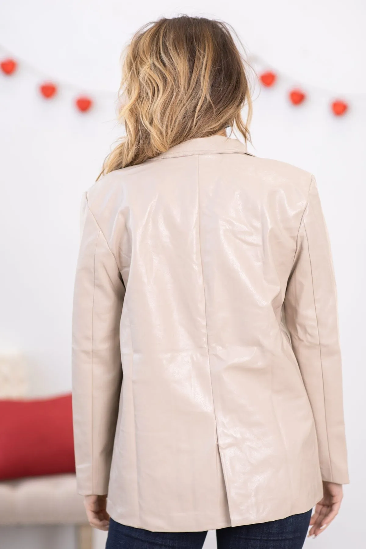 Beige Faux Leather Blazer
