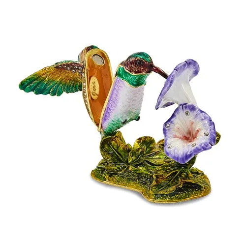 Bejeweled Hummingbird And Flower Trinket Box