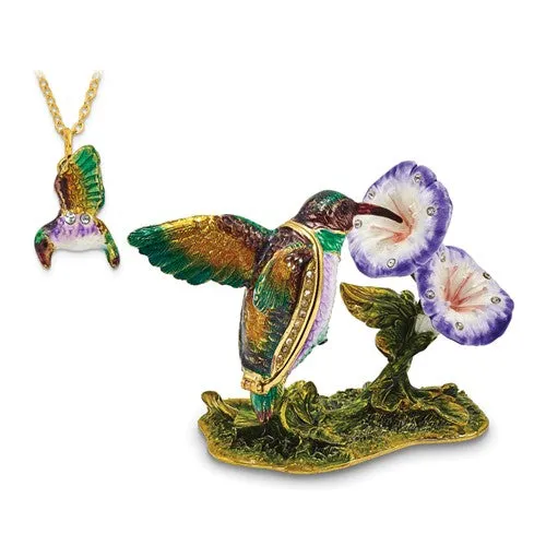 Bejeweled Hummingbird And Flower Trinket Box