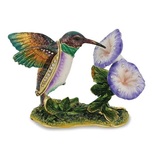 Bejeweled Hummingbird And Flower Trinket Box