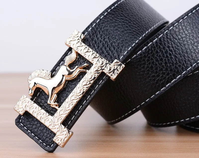 Belt With Gold Horse Buckle