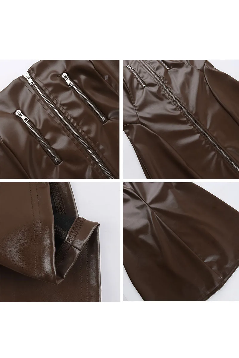 BI759 Faux Leather Zipper Mini Dress