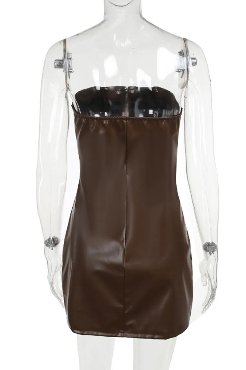 BI759 Faux Leather Zipper Mini Dress