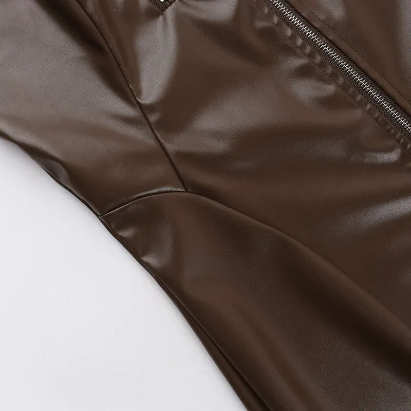 BI759 Faux Leather Zipper Mini Dress