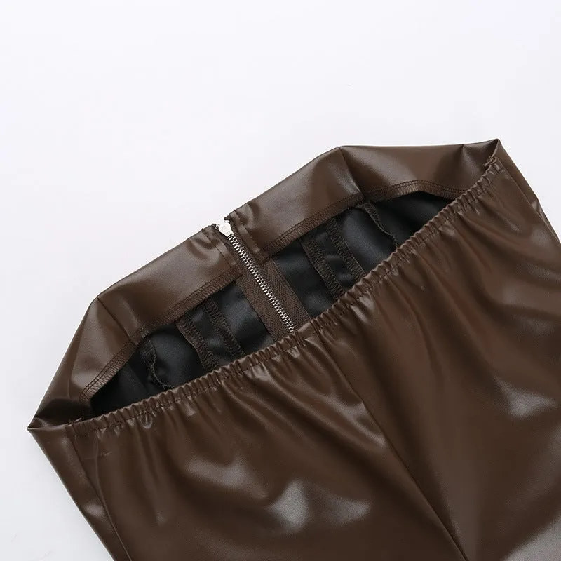 BI759 Faux Leather Zipper Mini Dress