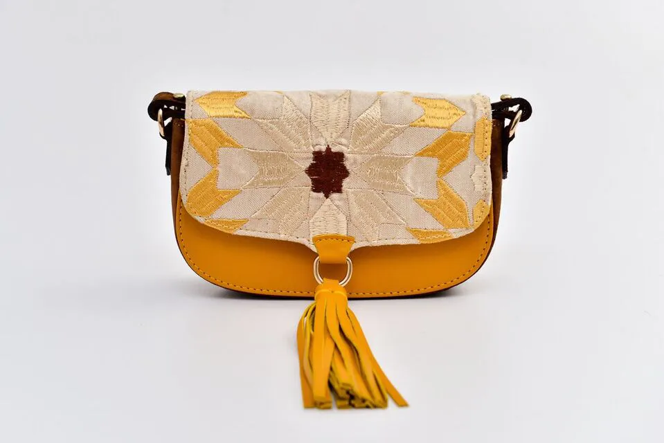 Bicolor Ittô mini Crossbody Bag - Mustard & brown