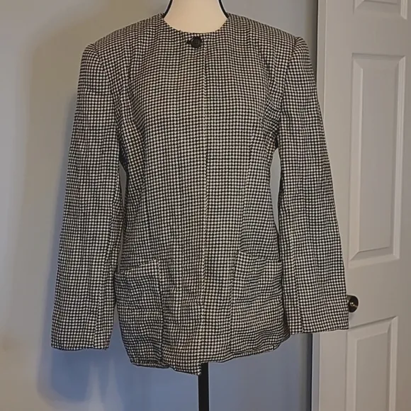 Bill Blass Vintage Wool Houndstooth Jacket Blazer USA 🇺🇸  Made Womens Size 8