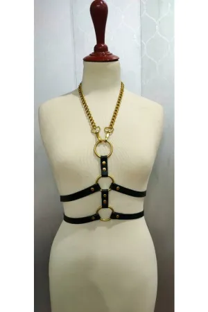 Black & Gold Faux Leather Harness